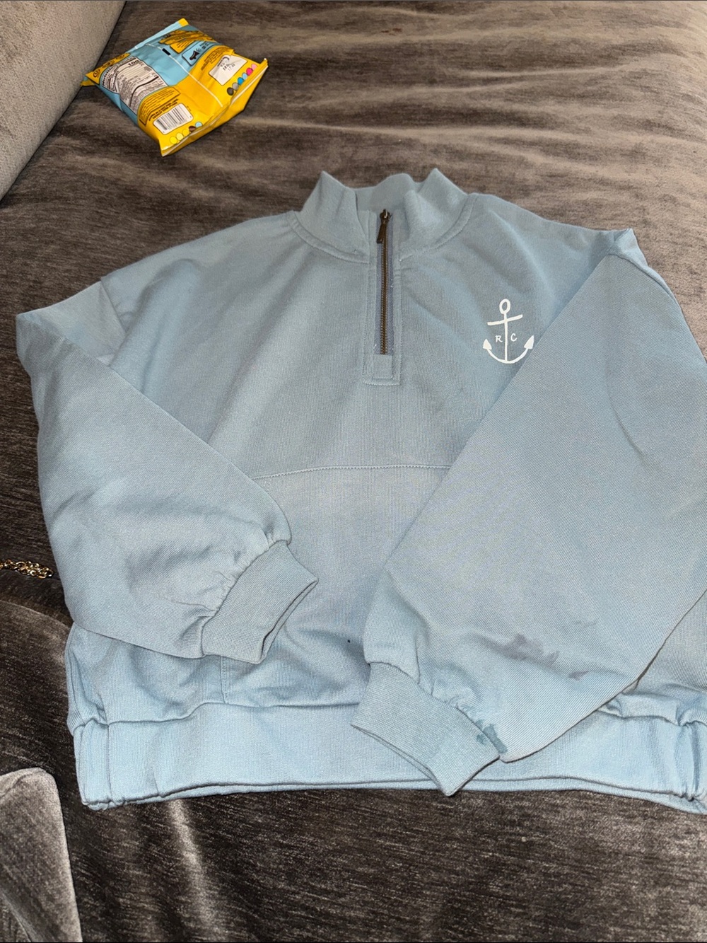 Rylee + Cru Sky Blue Quarter-Zip Anchor Pullover